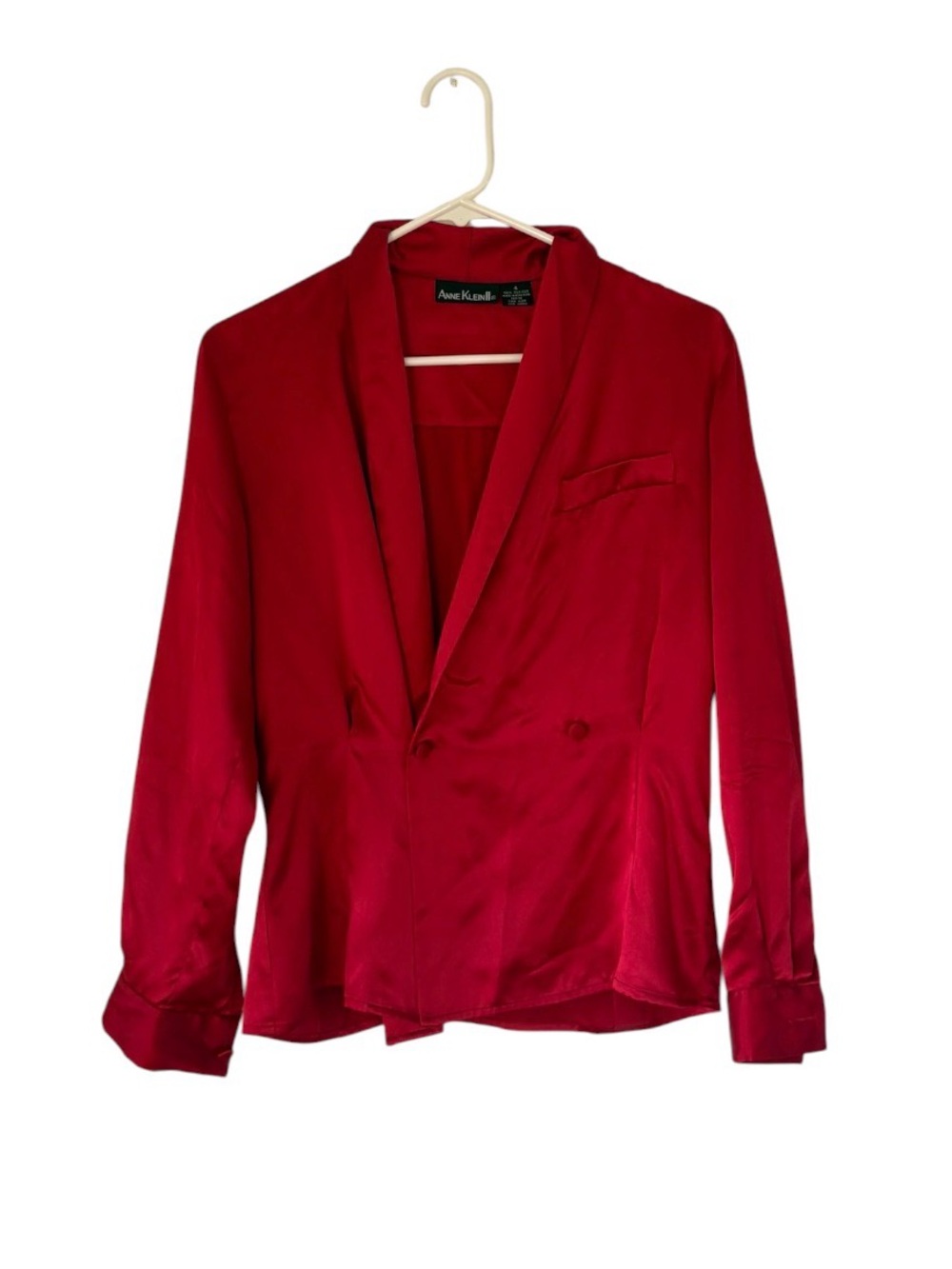 90s Anne Klein II Red Silk Double Breasted Blouse Jacket Blazer